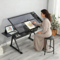 Drafting Table, Height Adjustable Art Tabe with Stool, Black
