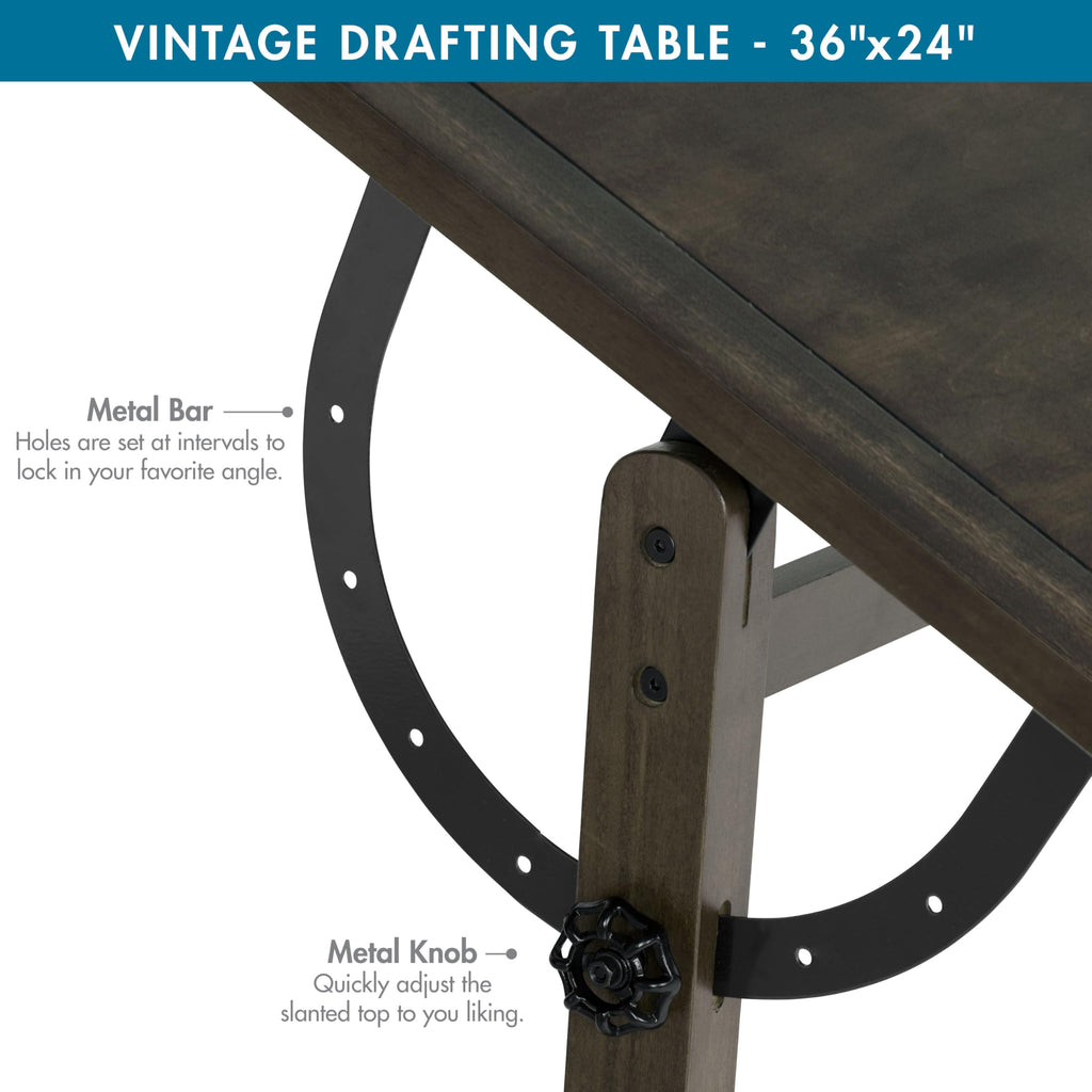 Studio Designs Vintage Drafting Table - Antique Design Solid Wood Drafting Table with Built-In Pencil Groove and Pencil Ledge - Angle Adjustable Work Surface