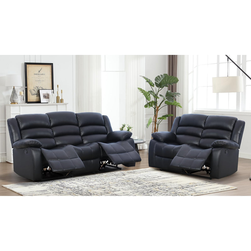 EBELLO Manual Faux Leather Reclining Couch Set for Living Room, Include 1 Recliner Chair, 1 Loveseat Sofa, Recliner Sofa Furniture Set for Home and Office, Black