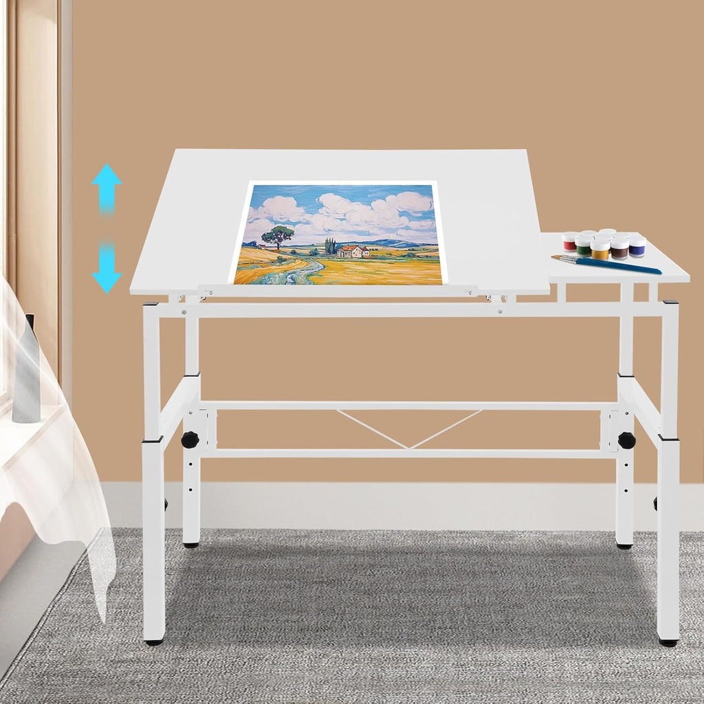 YIYIBYUS 0-30 Â° Tiltable Tabletop Drawing Desk, Floorstanding Drawing Table White Art Desk Artist Drafting Table Office Table Architectural Drawing Desk Computer Desk Craft Desk Hobby Table