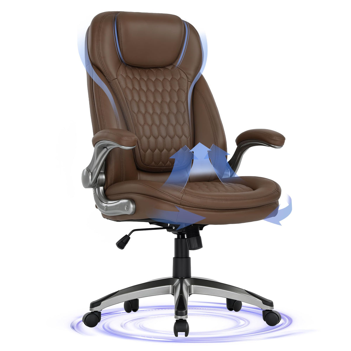COLAMY High Back Executive Office Chairs, Ergonomic PU Leather Desk Chairs with Flip-Up Armrests, Adjustable Height, Lumbar Support, Comfortable Computer Chairs for Home Office, Set of 2