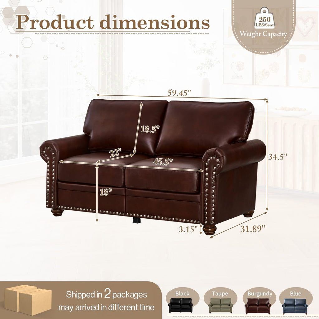 2 Piece Couch Sets for Living Room,Mid Century Modern Couch with Storage Nailhead Trim & Rolled Armrests,Deep Seat Comfy Couch,Furniture Set for Living Room,Bedroom,Office(Navy Blue,Loveseat+3 Seater)
