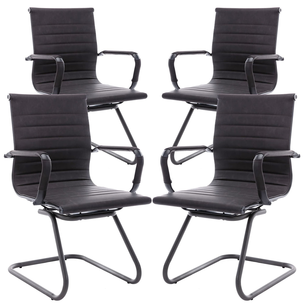Reception Chairs Leather Conference Guest Chair Heavy Duty Back Support Office Chair, Set of 2 (Navy)