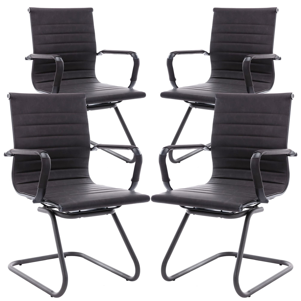 Reception Chairs Leather Conference Guest Chair Heavy Duty Back Support Office Chair, Set of 2 (Navy)