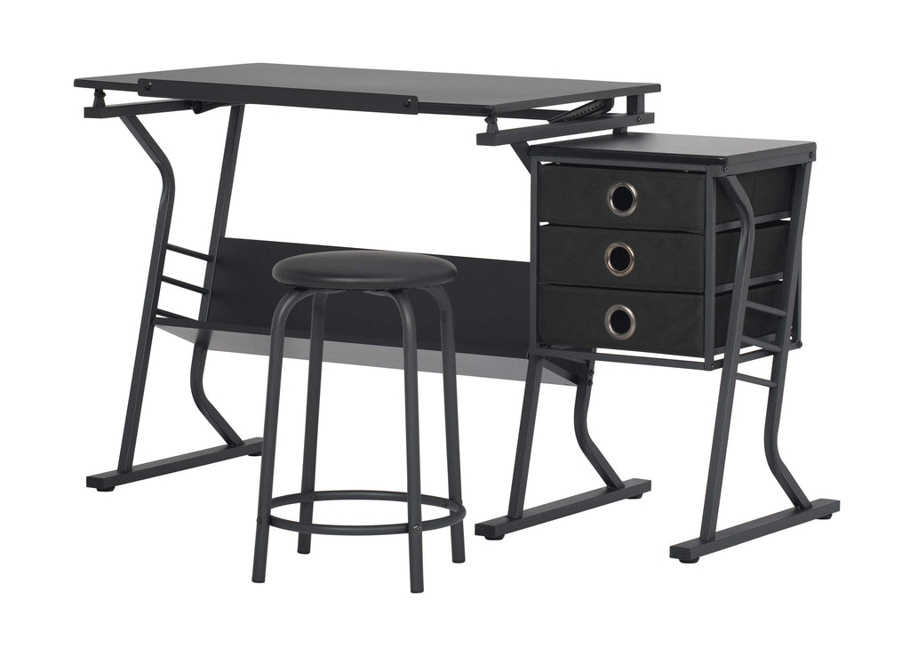 2 Piece Eclipse Ultra Center/Drawing Table with Stool, Angle Adjustable Top, Storage Shelves, and Drawers