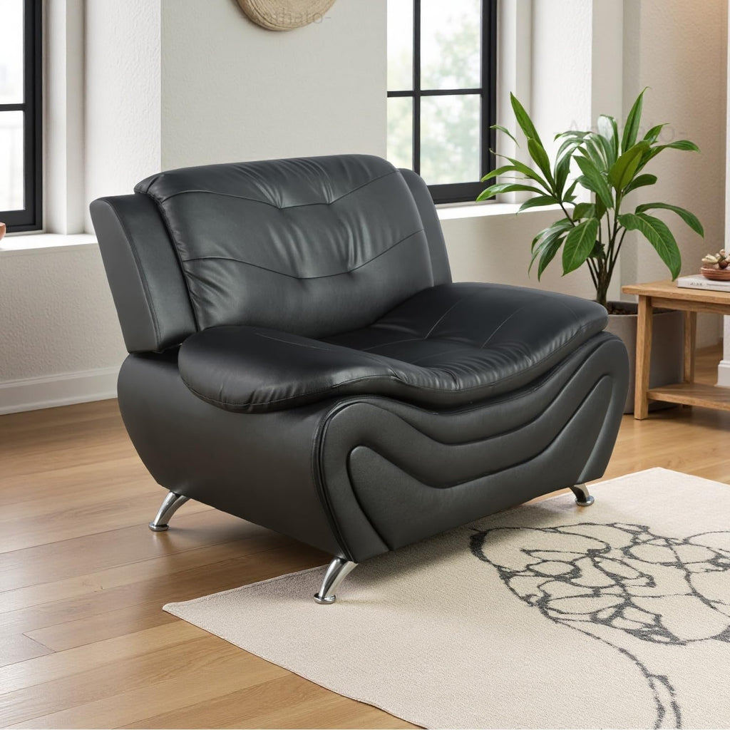 Leather Sectional Sofa Couches, Living Room Sofa and Loveseat Set, Faux Leather Couch and Loveseat Set for Office/Bedroom/Apartment, Cream