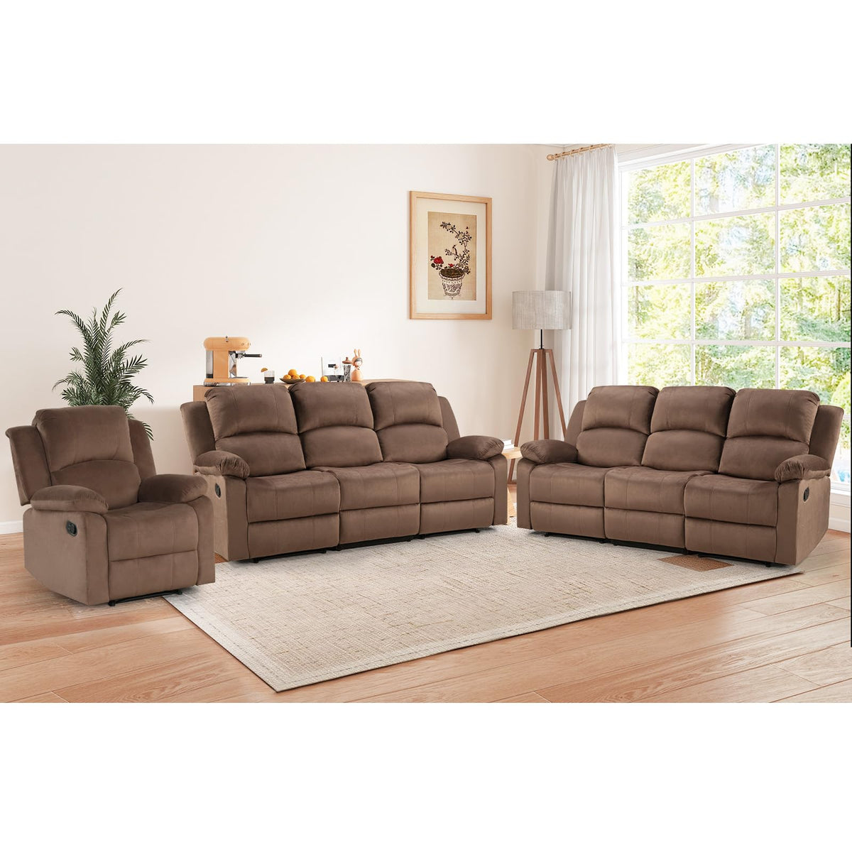 EBELLO Manual Faux Leather Reclining Couch Set for Living Room, Include 1 Recliner Chair, 1 Loveseat Sofa, Recliner Sofa Furniture Set for Home and Office, Black