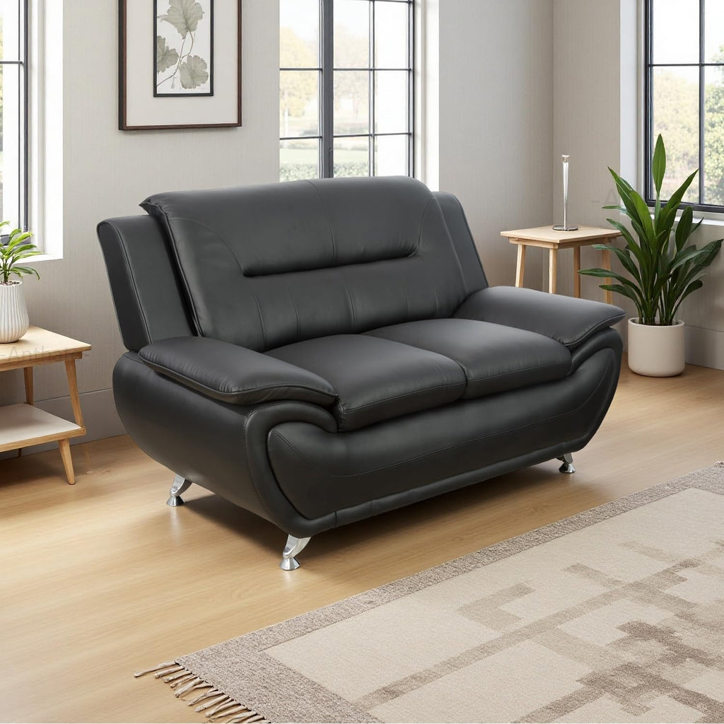 Leather Sectional Sofa Couches, Living Room Sofa and Loveseat Set, Faux Leather Couch and Loveseat Set for Office/Bedroom/Apartment, Cream
