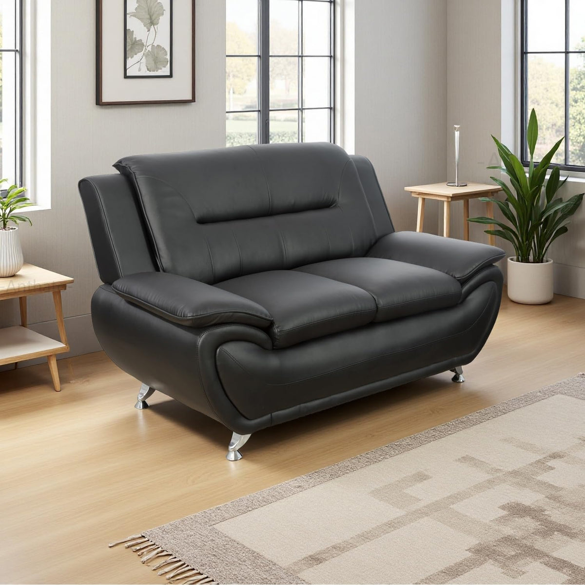 Leather Sectional Sofa Couches, Living Room Sofa and Loveseat Set, Faux Leather Couch and Loveseat Set for Office/Bedroom/Apartment, Cream