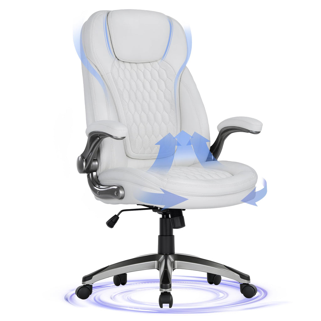COLAMY High Back Executive Office Chairs, Ergonomic PU Leather Desk Chairs with Flip-Up Armrests, Adjustable Height, Lumbar Support, Comfortable Computer Chairs for Home Office, Set of 2