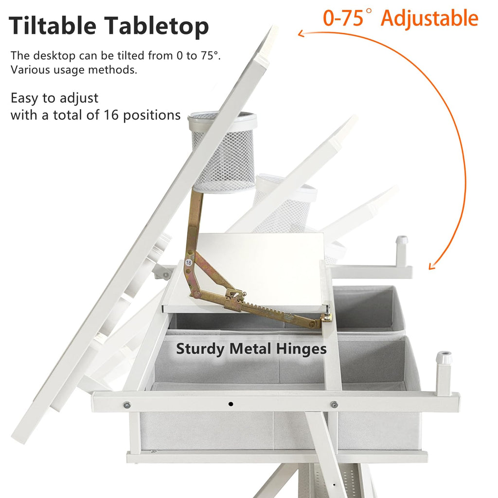 Height Adjustable Art Table Drafting Table with Stool, Rustic