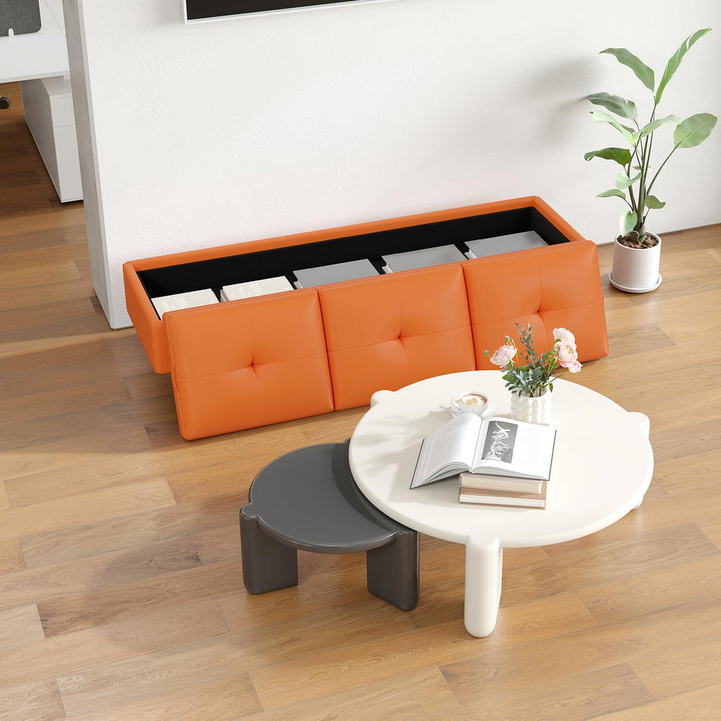 MOTION Leather Bench Waiting Room Chairs - 3 Seat Office Guest Reception Bench with Cushion, Waiting Room Bench Seating, Office Furniture Lobby Chairs for Salon, Shop, Set of 2, Orange