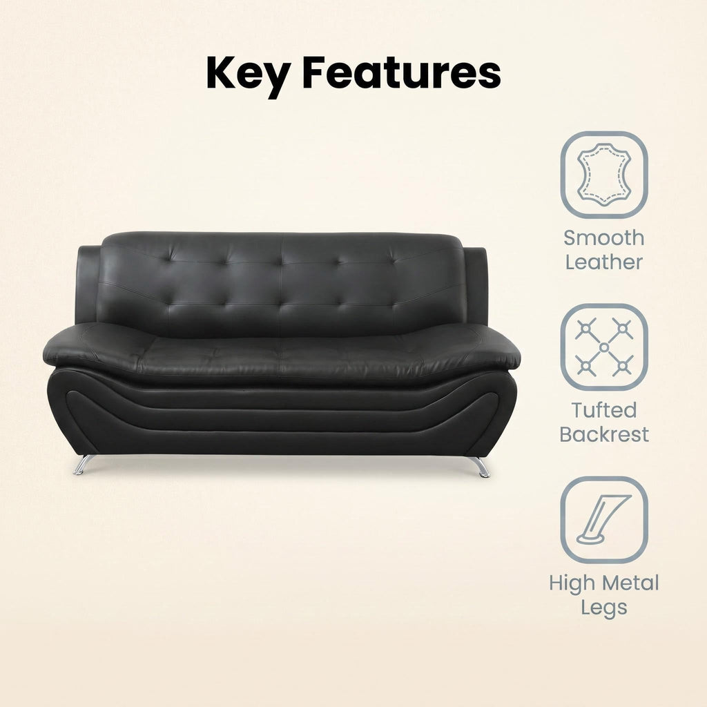 Modern Faux Leather Sofa Set â 3-Piece Living Room Couch with Chrome Legs & Padded Armrests â Includes 1-Seater, 2-Seater & 3-Seater â Contemporary Lounge Furniture for Home & Office (Brown)