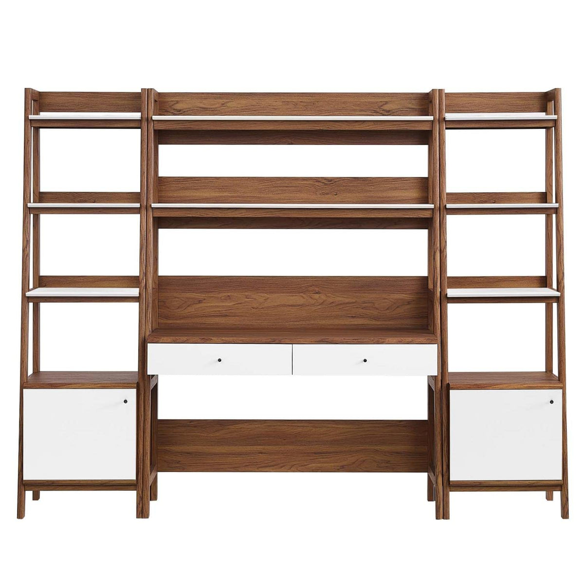 Modway 3-Piece Home Office Desk and Bookshelf Display Case in Oak