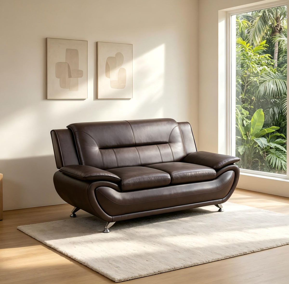 Creamy White Living Room Furniture Set, 2-Piece Modern Faux Leather Couches for Home, Living Room Sofa Sets, 3-Seater Sofa and Loveseat with Metal Feet, Couch Set for Bedroom, Hotel, Office