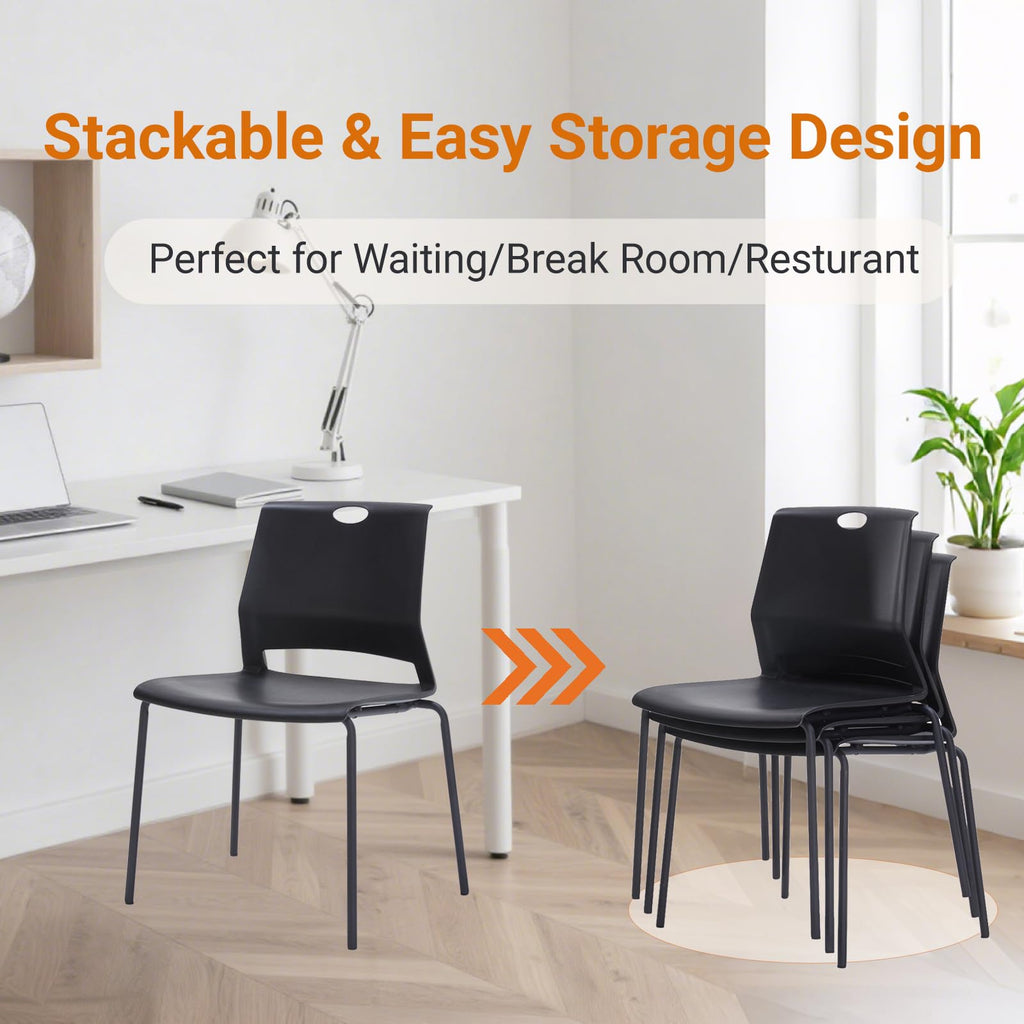 Sidanli Stackable Office Chairs, Red Guest Chairs with Comfortable Streamline Seat, Stacking Chairs No Wheels for Conference Room, Set of 4