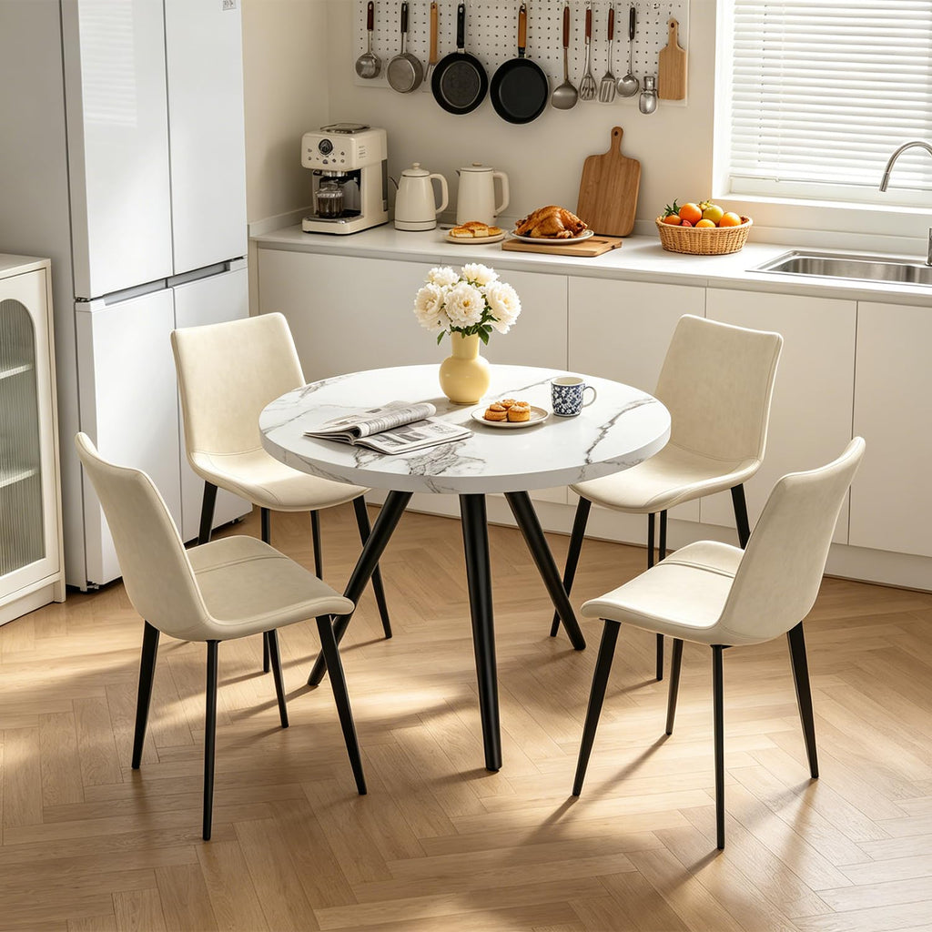 34.6" Round Dining Table Set for 4, Modern Kitchen Coffee Table Set, Walnut