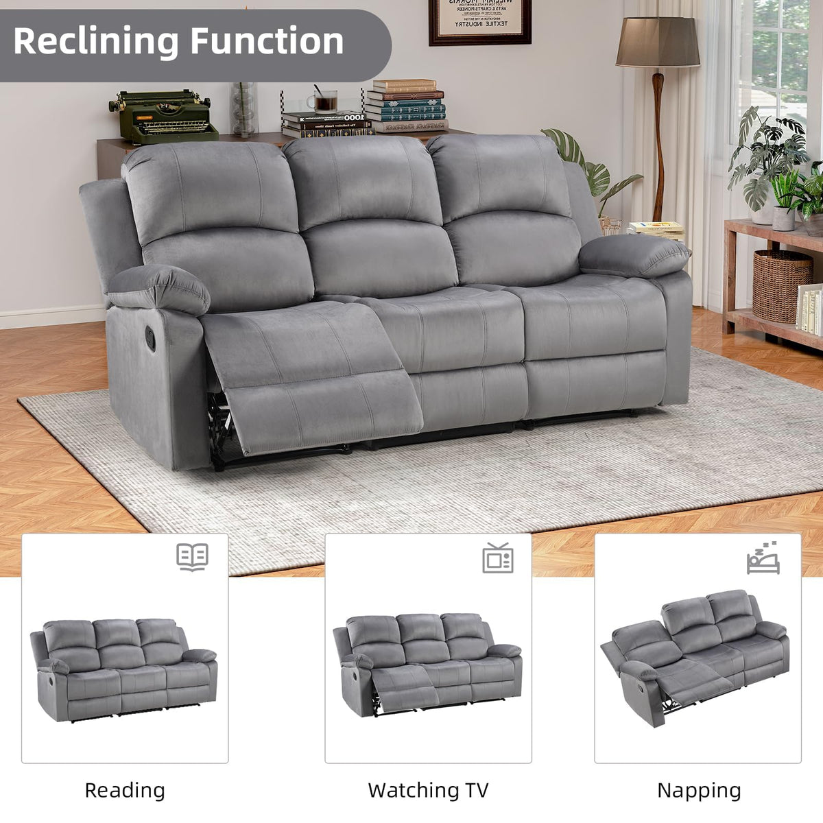EBELLO Manual Faux Leather Reclining Couch Set for Living Room, Include 1 Recliner Chair, 1 Loveseat Sofa, Recliner Sofa Furniture Set for Home and Office, Black