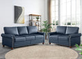 2 Piece Faux Leather Sofa Set,Modern Couch and Loveseat Sets with Storage,Mid Century Couch with Rivet Rolled Arm,Comfy Deep Seat Sofa,Furniture for Living Room,Office(Loveseat+3 Seater,Navy)