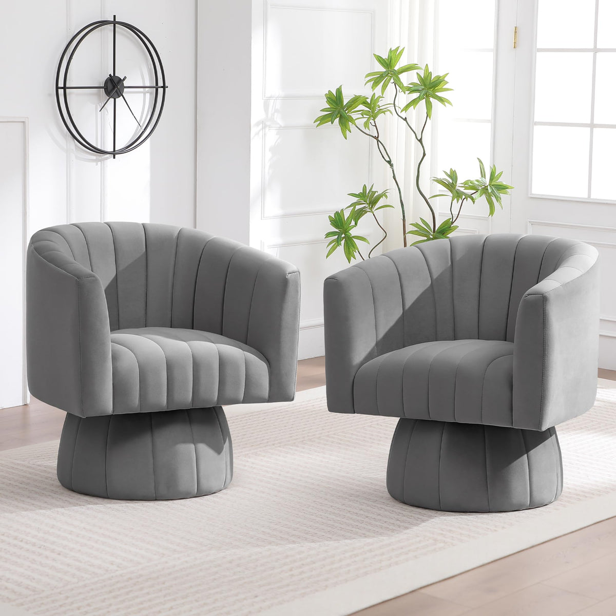 Swivel Accent Barrel Chair Set of 2, Cute Comfy Small Round 360Â° Arm Chair, Velvet Sofa Club Reading Chair for Living Room Bedroom Office Purple