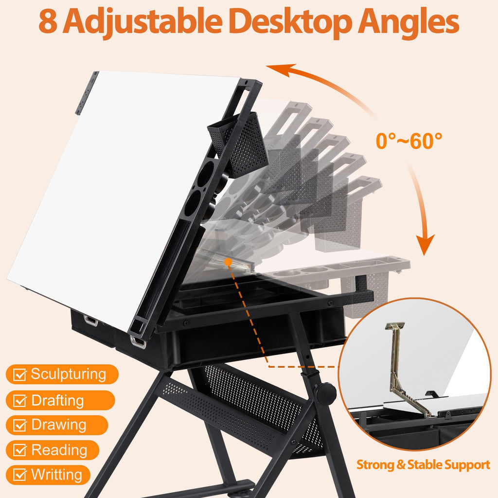 ZENY Adjustable Drafting Table with Stool Tilting Drawing Desk Artist Table