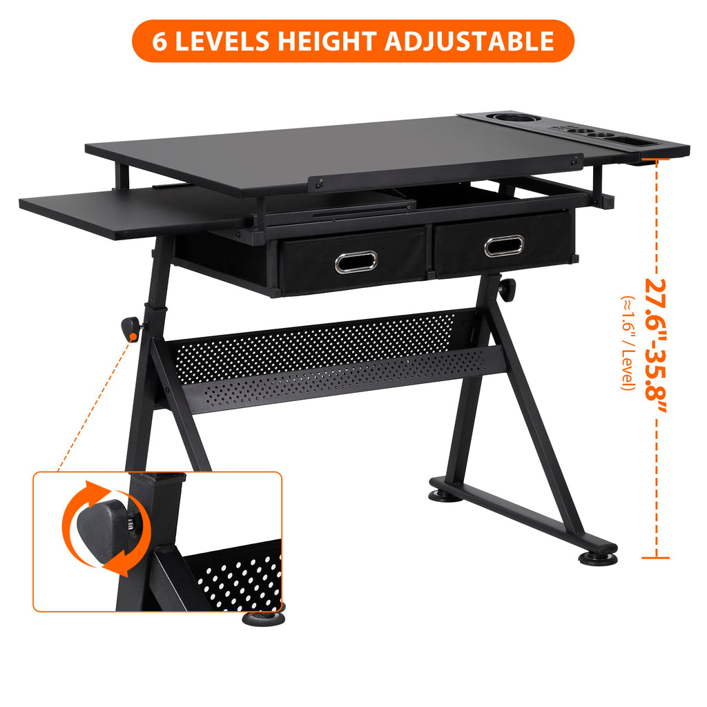 NOVA MICRODERMABRASION Adjustable Height Drafting Desk Drawing Table Tiltable Tabletop for Reading, Writing Art Craft w/Stool and Drawers