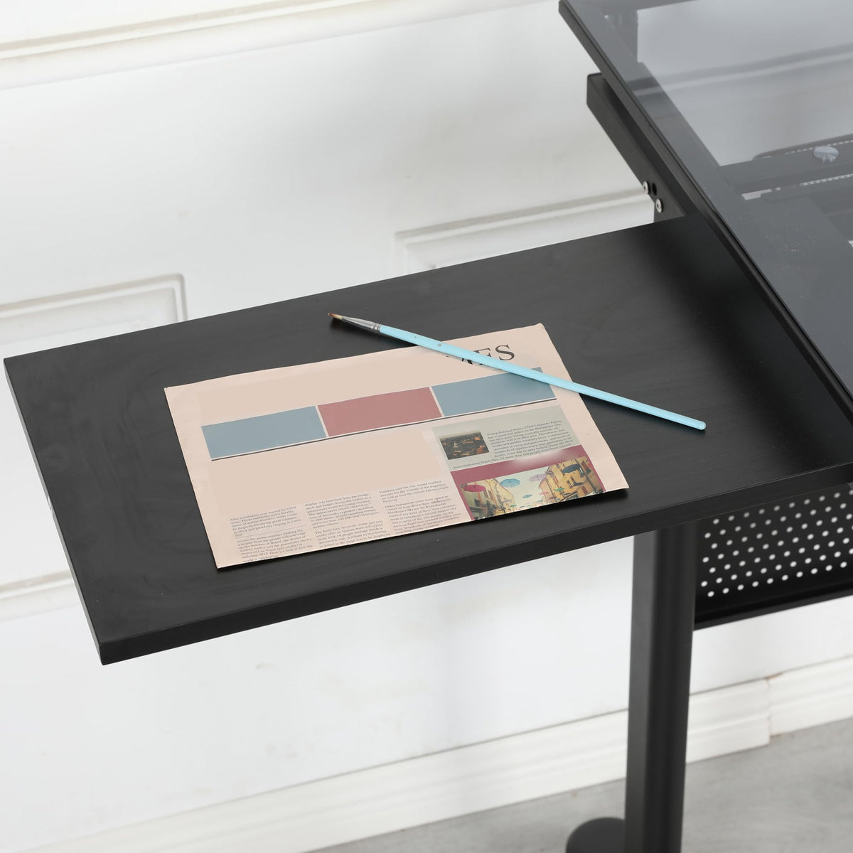 Adjustable Drafting Table with Stool, 0-75Â° Tilting Art Desk, White