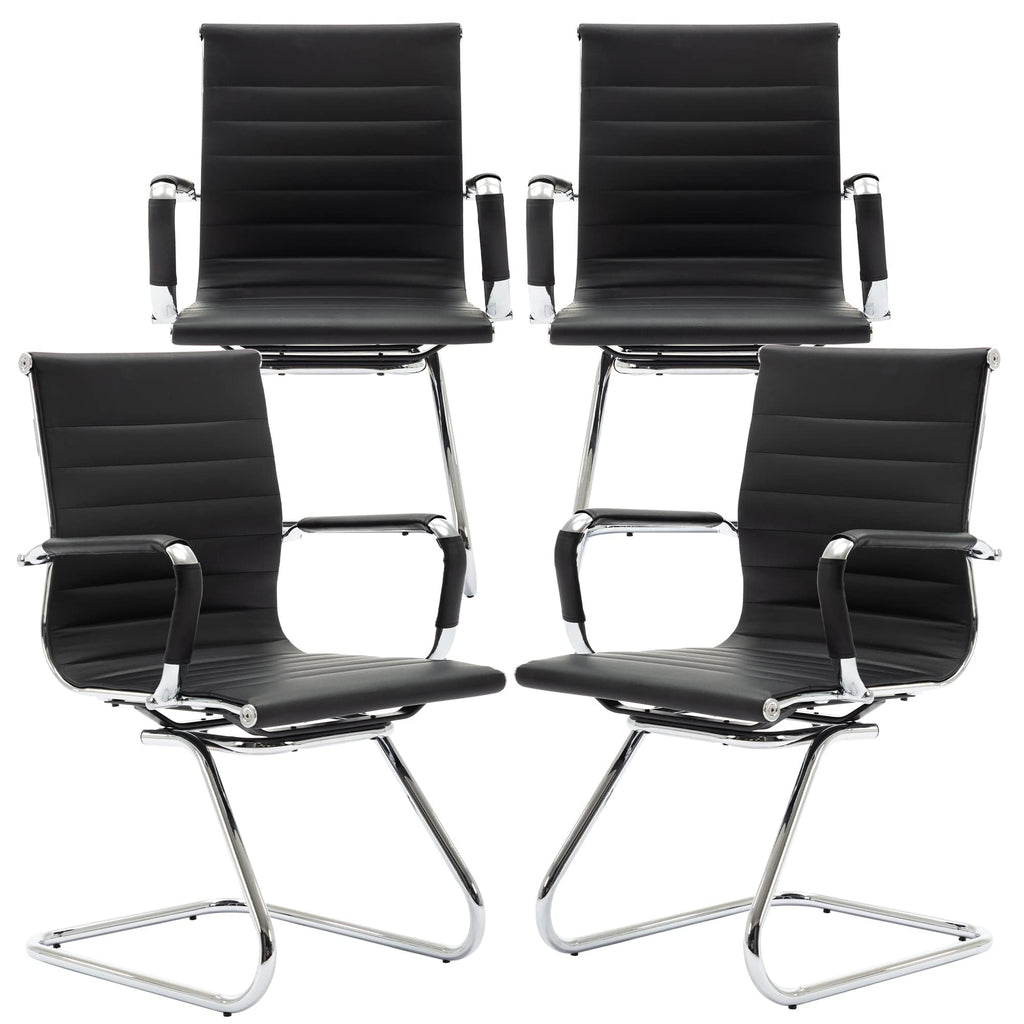 Reception Chairs Leather Conference Guest Chair Heavy Duty Back Support Office Chair, Set of 2 (Navy)