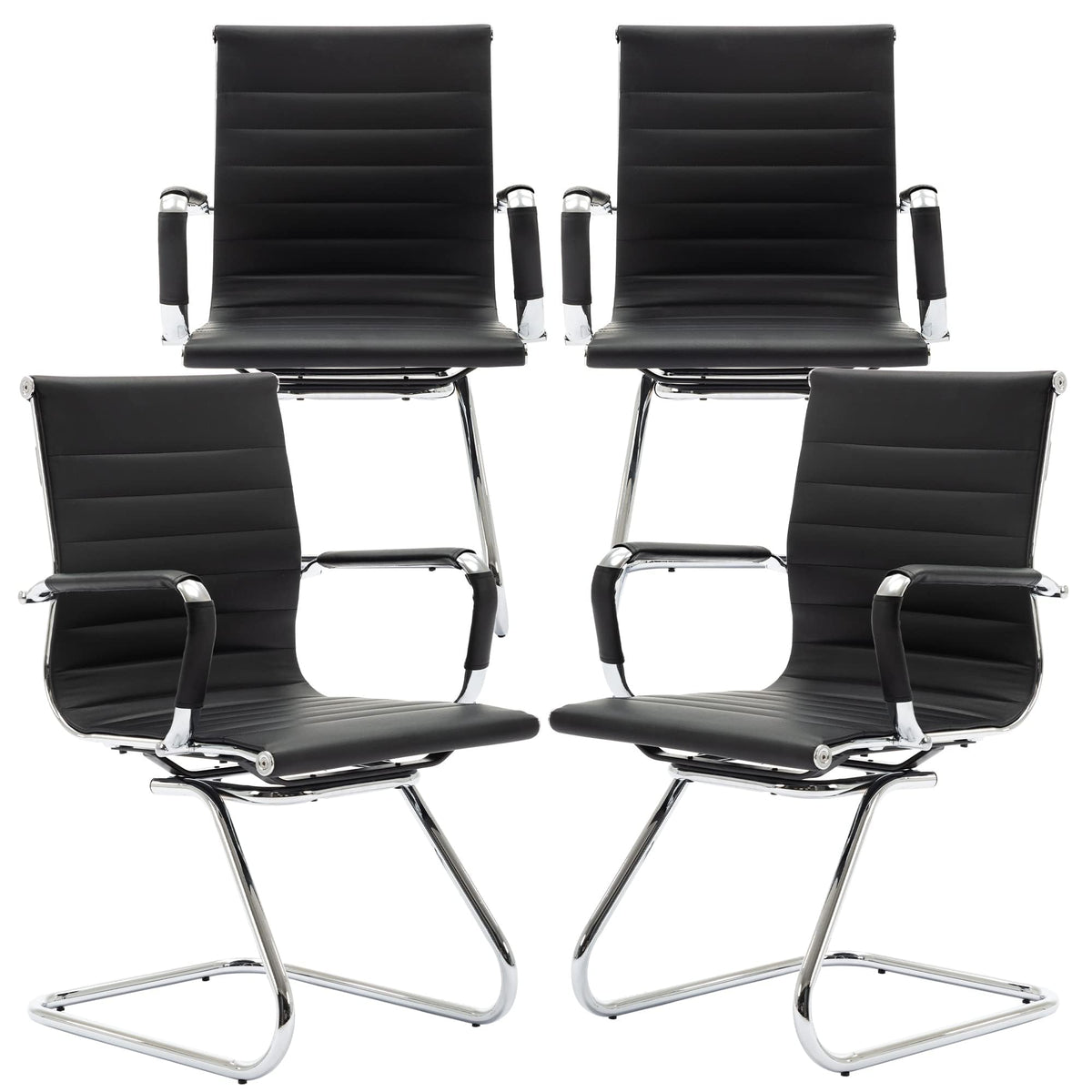 Reception Chairs Leather Conference Guest Chair Heavy Duty Back Support Office Chair, Set of 2 (Navy)