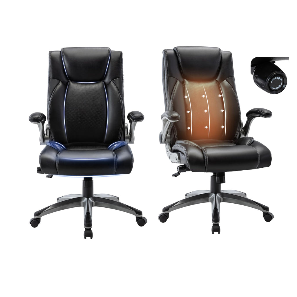 COLAMY High Back Executive Office Chairs, Ergonomic PU Leather Desk Chairs with Flip-Up Armrests, Adjustable Height, Lumbar Support, Comfortable Computer Chairs for Home Office, Set of 2