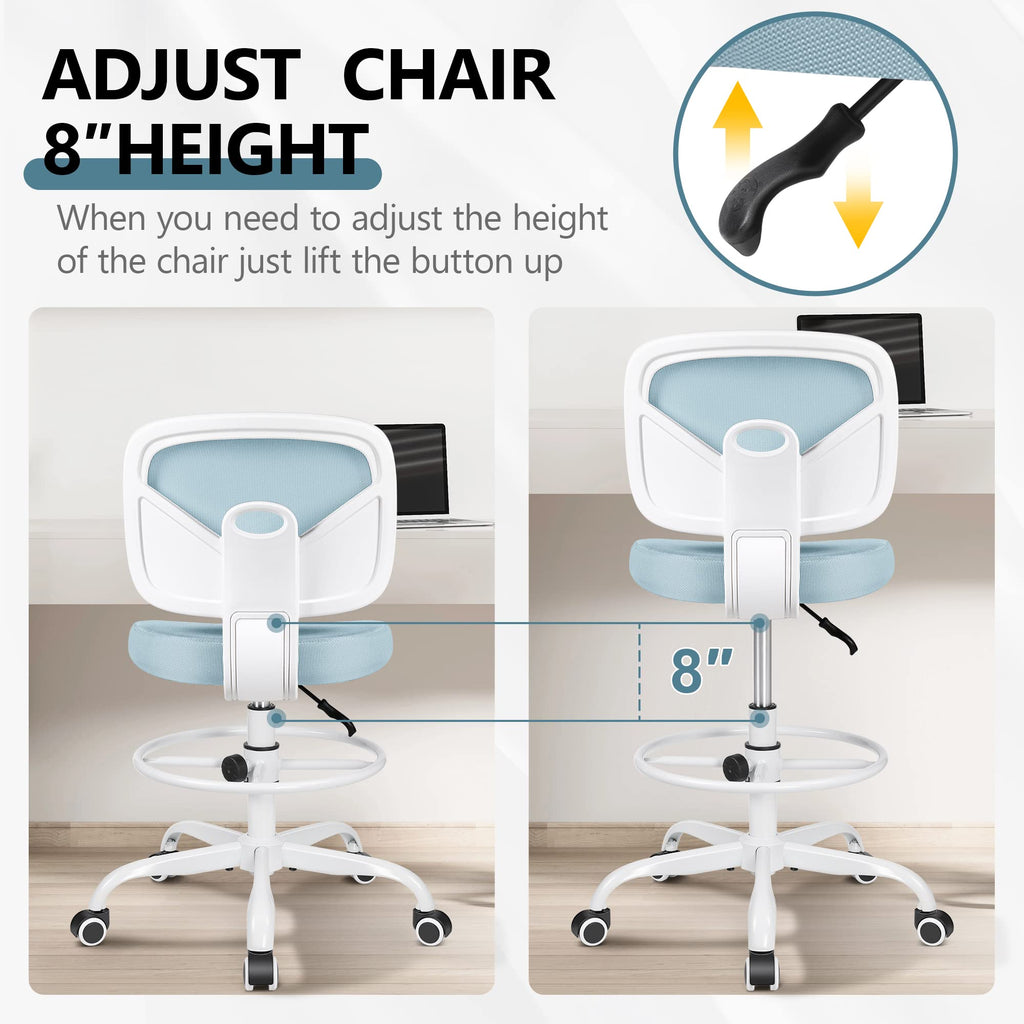Primy Tall Drafting Desk Chair - Armless, Adjustable Height, Mesh Back, Rolling, Standing Desk Chair for Art Room, Office or Home (Black)