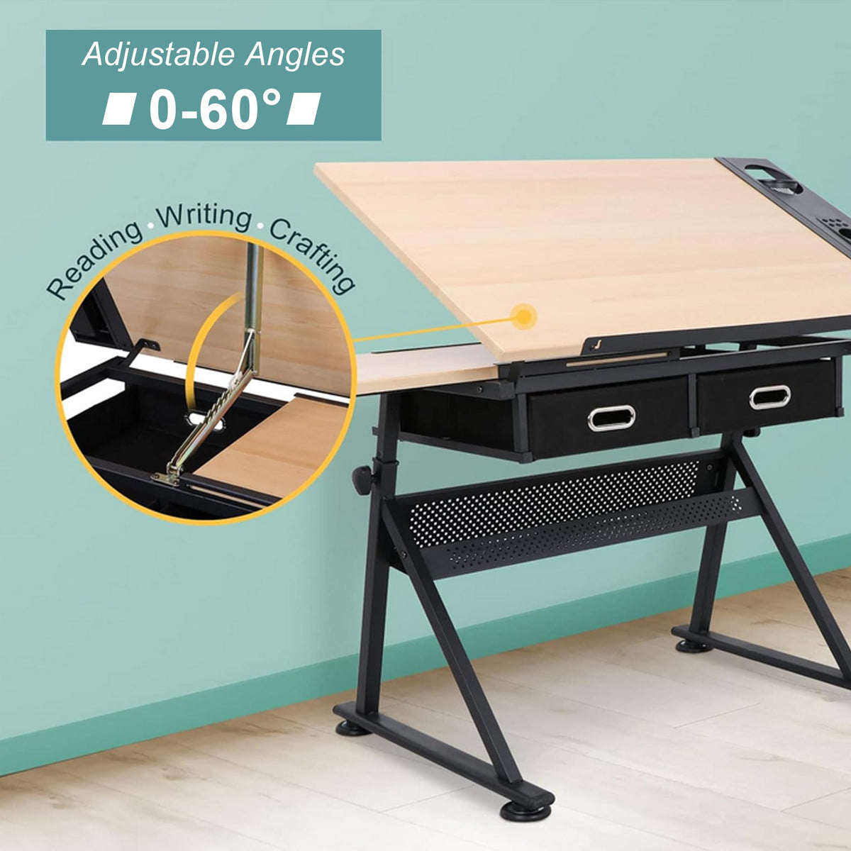 ZENY Adjustable Drafting Table with Stool Tilting Drawing Desk Artist Table