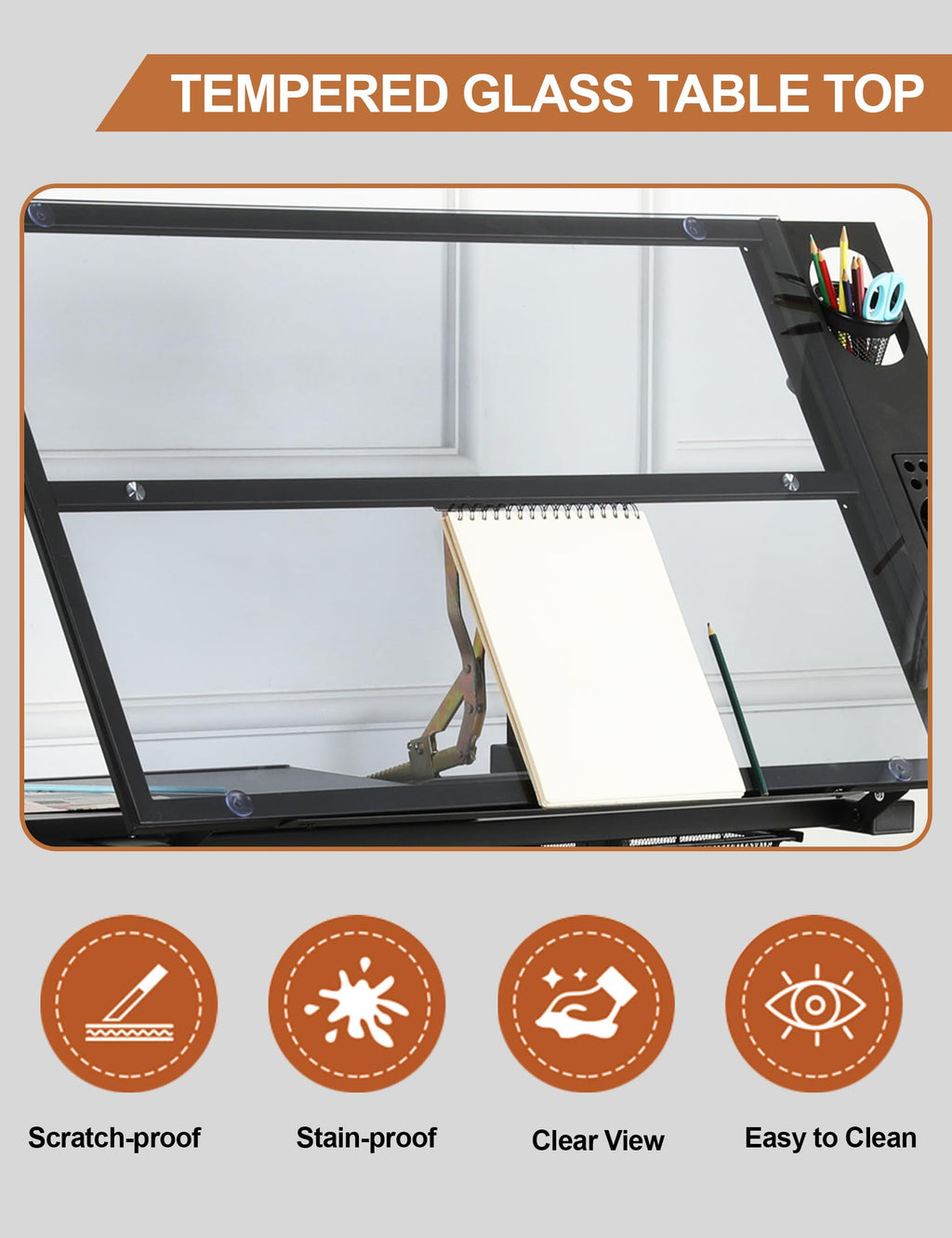 Drafting Table Desk Art Table â Glass Drawing Painting Table Craft Station Studio Adjustable Art Desk for Adults tilt able for Home Office (Black, 27.16''- 35.82'' H)