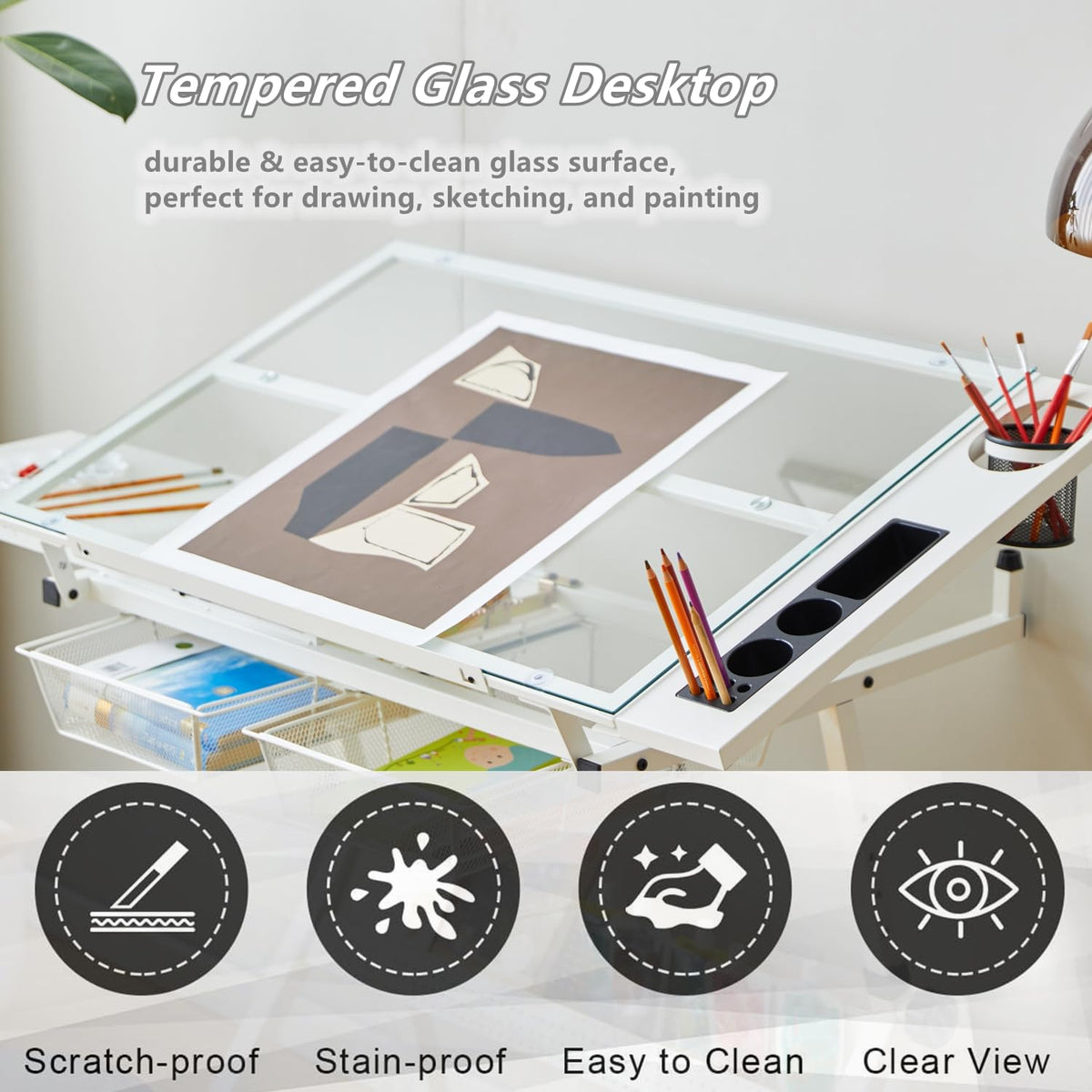 Drafting Table, Height Adjustable Art Tabe with Stool, Black