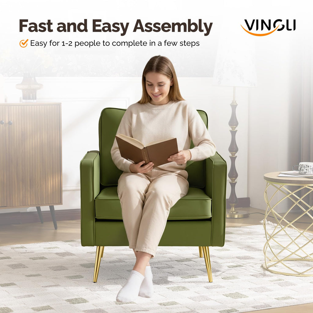 VINGLI Faux Leather Accent Chairs Set of 2 with Gold Legs for Living Room
