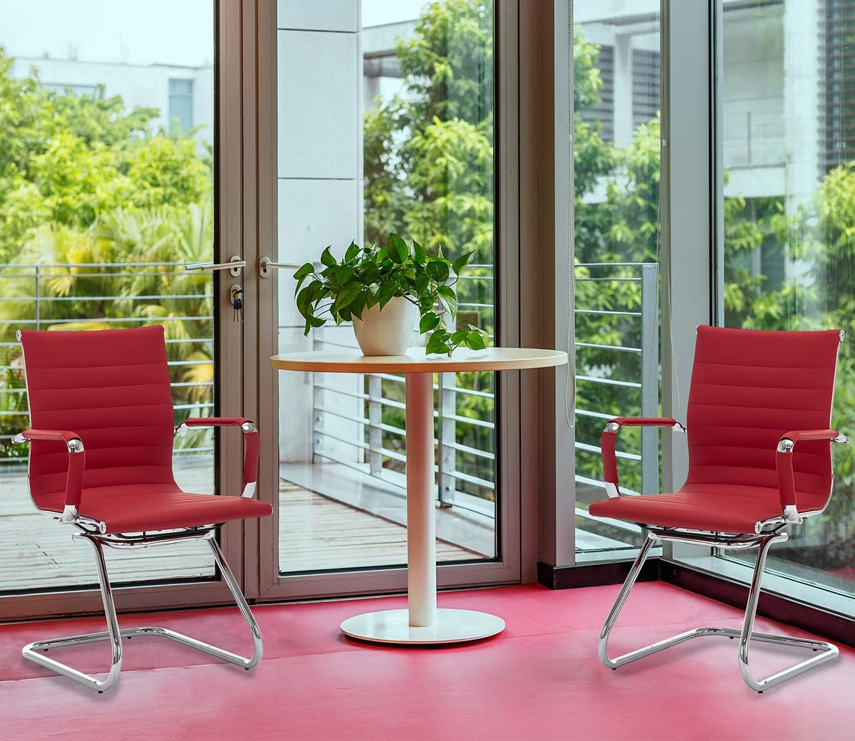 Reception Chairs Leather Conference Guest Chair Heavy Duty Back Support Office Chair, Set of 2 (Navy)