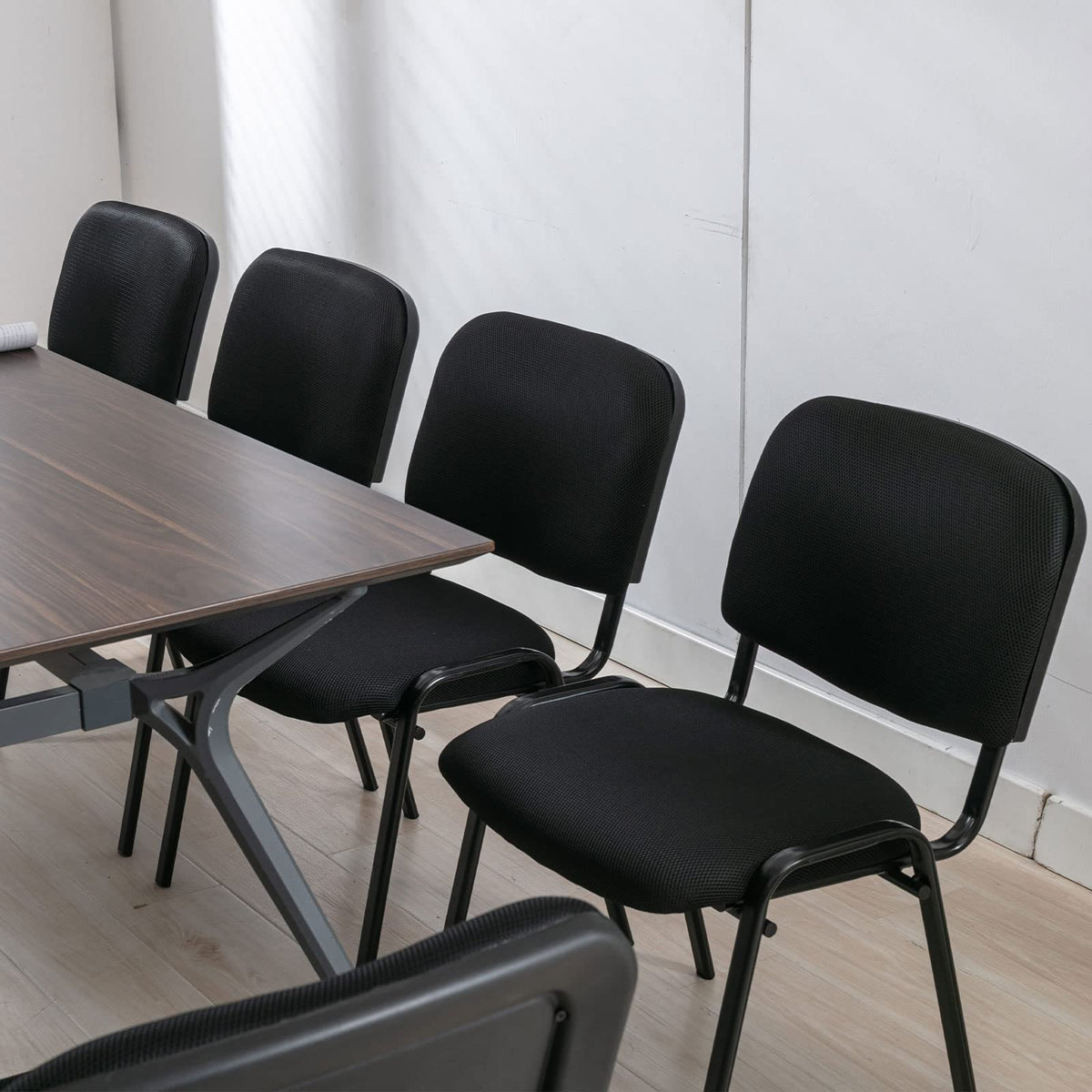 Stackable Office Guest Chairs, Reception Waiting Room Chairs with Padded Seat & Back, Armless No Wheels Conference Chairs for Training, Meeting, Lobby, Set of 5, Black Mesh Fabric
