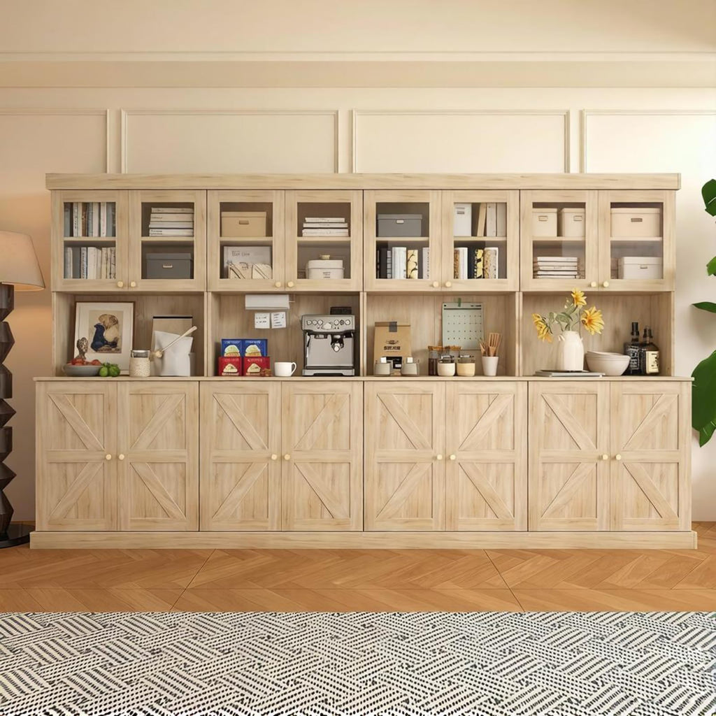 Vyre 71" Black Modular Farmhouse Bookcase Set of 3, Expandable Storage Cabinets with Glass Doors or Drawers for Home Office and Study Room