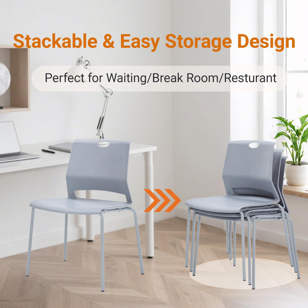 Sidanli Stackable Office Chairs, Red Guest Chairs with Comfortable Streamline Seat, Stacking Chairs No Wheels for Conference Room, Set of 4
