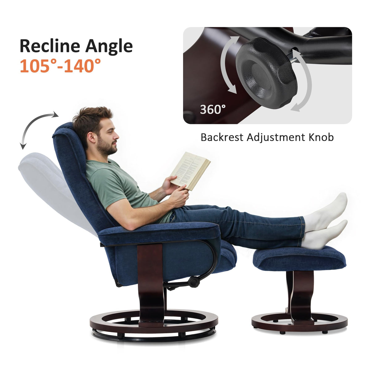 MCombo Manual Swivel Recliner with Ottoman, Faux Leather 9019