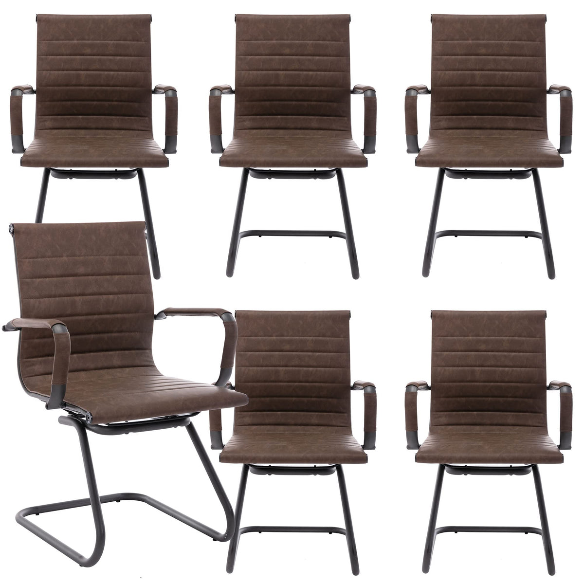 Reception Chairs Leather Conference Guest Chair Heavy Duty Back Support Office Chair, Set of 2 (Navy)