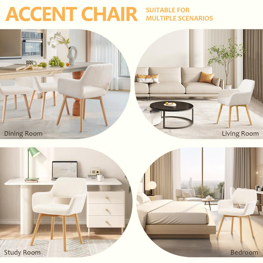 Mid Century Modern Dining Chairs Set of 2 & 4 & 6 Comfy Accent Chair Upholstered Kitchen Dining Living Room Chairs for Bedrooms Waiting Room Home Arm Desk Chair No Wheels (Beige, 2)