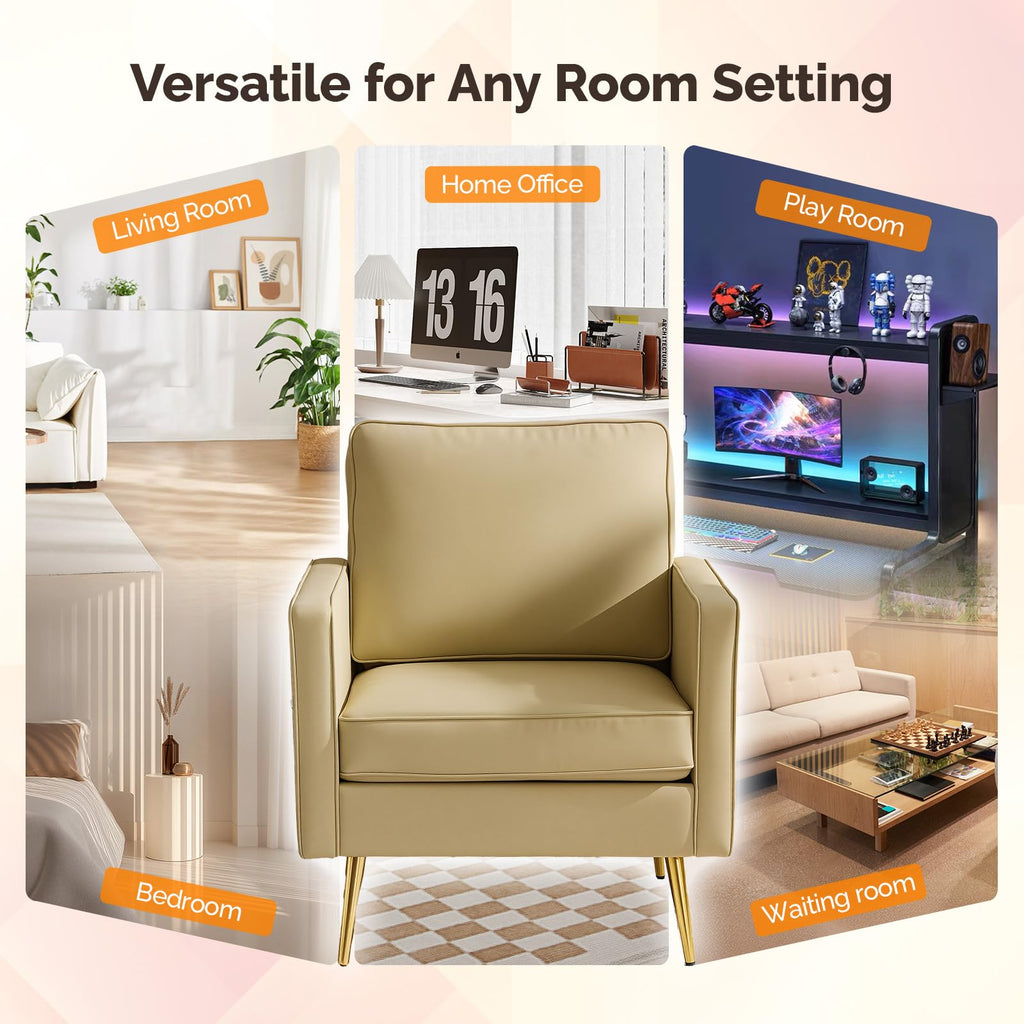 VINGLI Faux Leather Accent Chairs Set of 2 with Gold Legs for Living Room