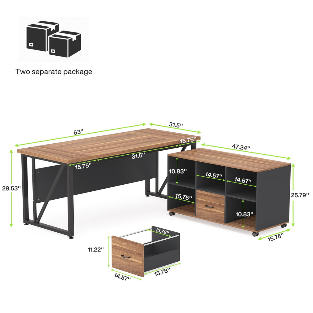 Tribesigns 55 inches Executive Desk and 43" lateral File Cabinet, L-Shaped Computer Desk Home Office Furniture with Drawers and Storage Shelves, Office Table with Cabinet