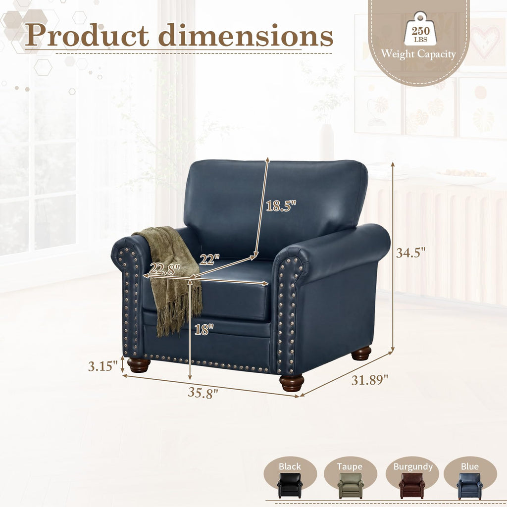 2 Piece Couch Sets for Living Room,Mid Century Modern Couch with Storage Nailhead Trim & Rolled Armrests,Deep Seat Comfy Couch,Furniture Set for Living Room,Bedroom,Office(Navy Blue,Loveseat+3 Seater)
