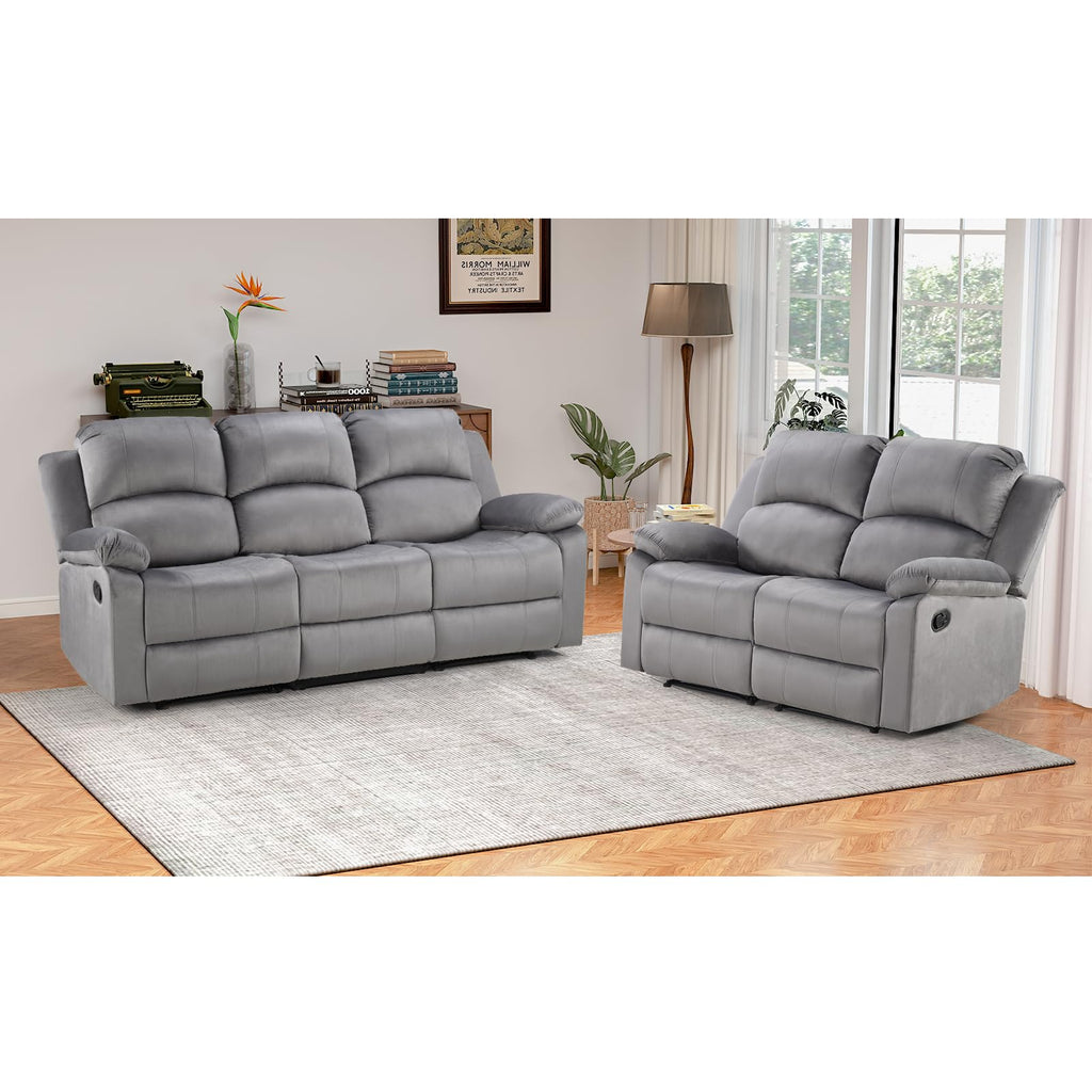 EBELLO Manual Faux Leather Reclining Couch Set for Living Room, Include 1 Recliner Chair, 1 Loveseat Sofa, Recliner Sofa Furniture Set for Home and Office, Black