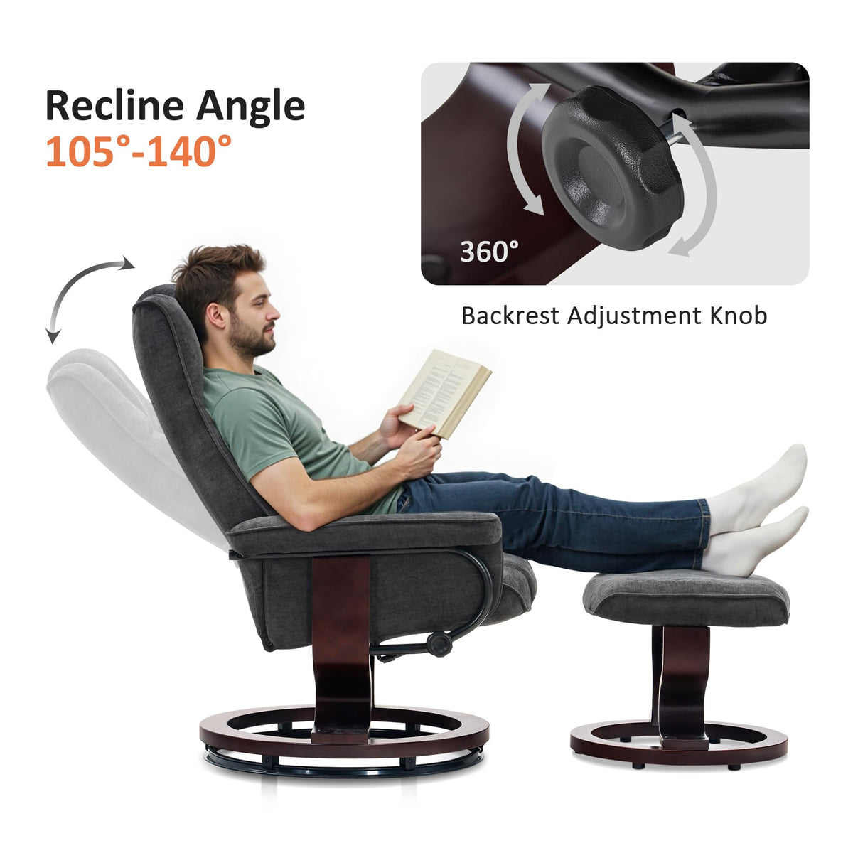 MCombo Manual Swivel Recliner with Ottoman, Faux Leather 9019
