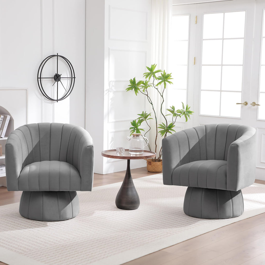 Swivel Accent Barrel Chair Set of 2, Cute Comfy Small Round 360Â° Arm Chair, Velvet Sofa Club Reading Chair for Living Room Bedroom Office Purple