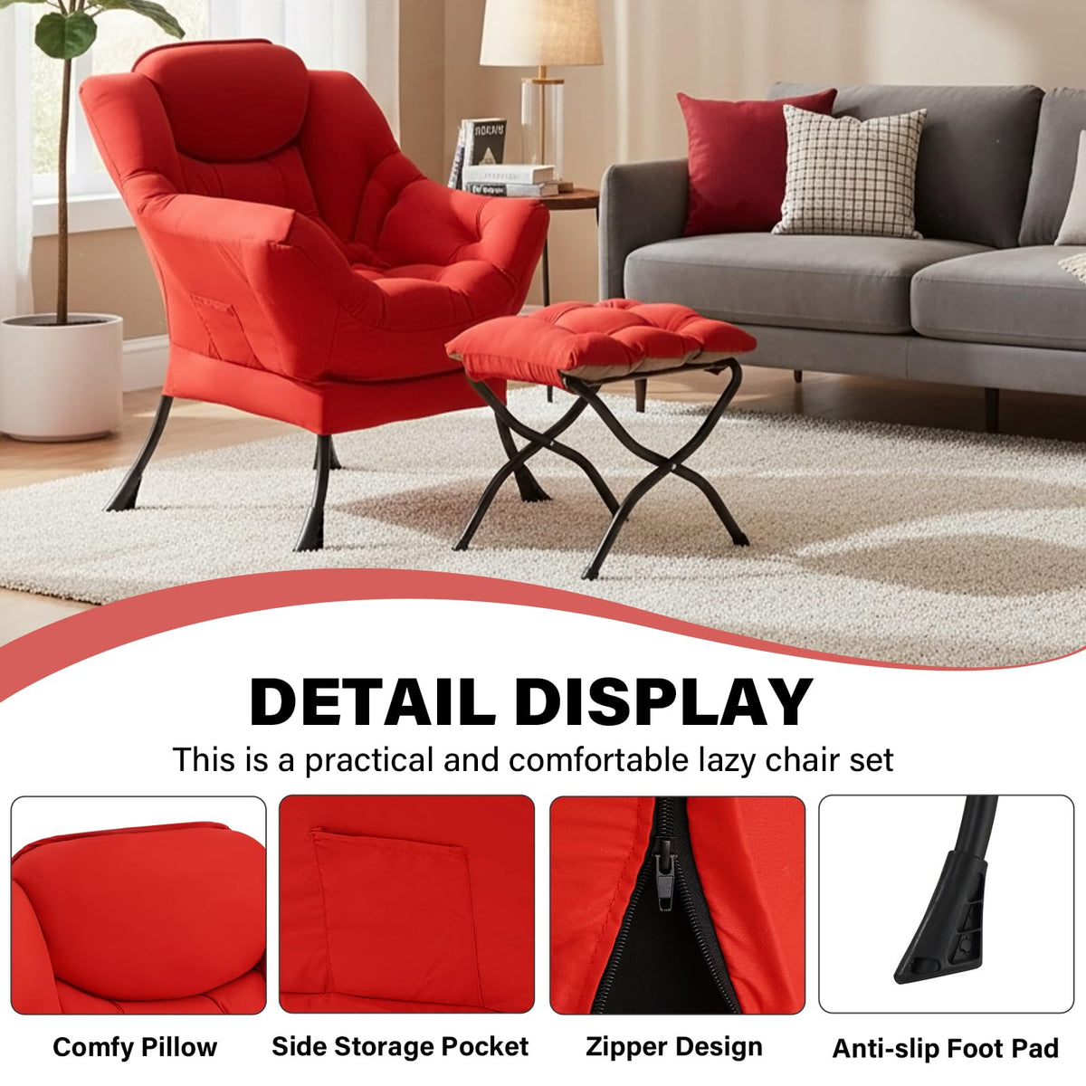 Modern Lazy Chair with Ottoman Lounge Accent Reading Chair for Living Room