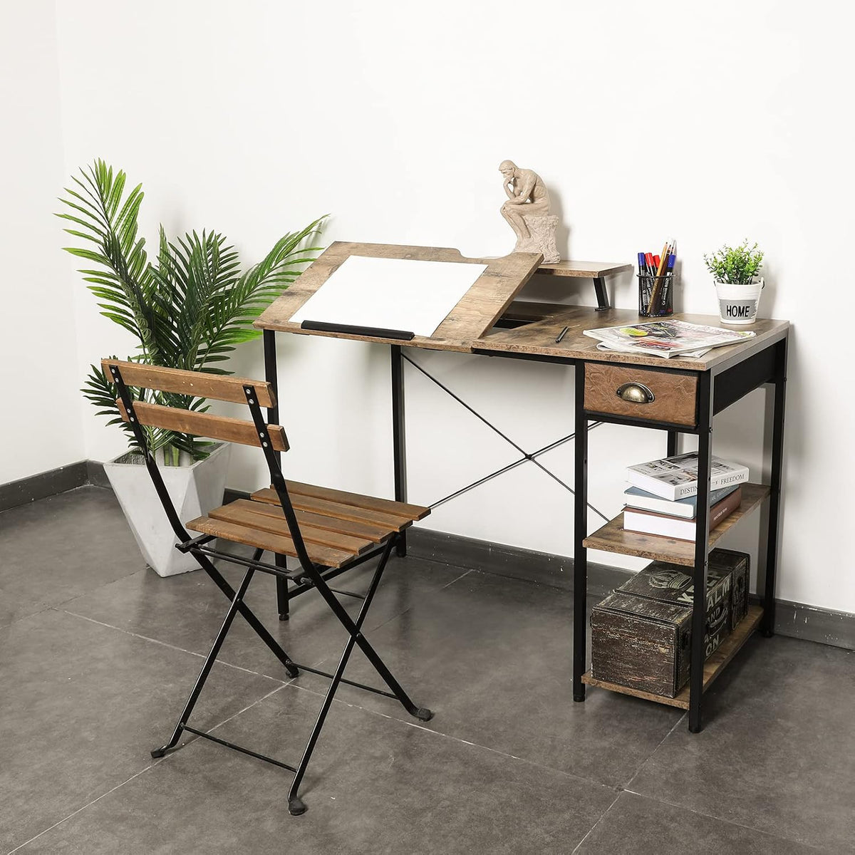 X-cosrack Adjustable Drafting Table with Storage Drawer & Monitor Stand